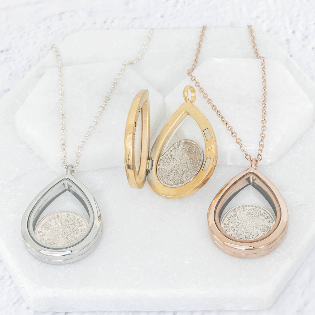 1955 70th Birthday Sixpence Teardrop Locket Necklace
