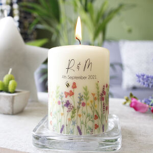 Floral Personalised Anniversary Or Wedding Candle