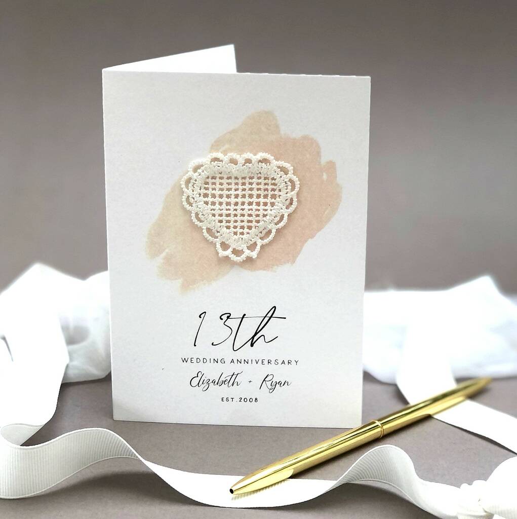 13th Lace Wedding Anniversary Personalised Card