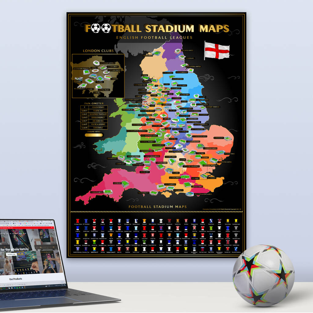 English Football Stadiums Scratch Off Map 25/26 Season