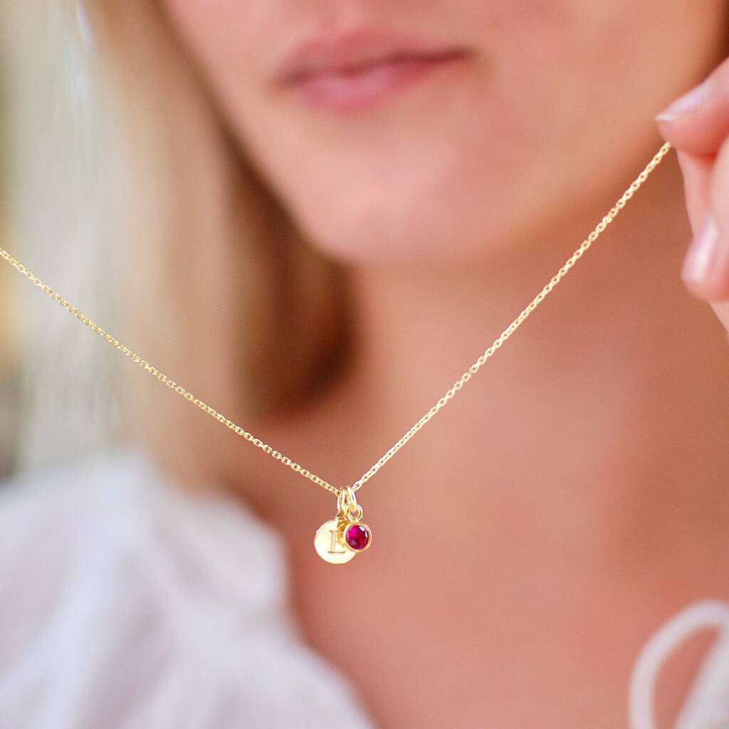 Personalised Gold Mini Initial And Birthstone Necklace