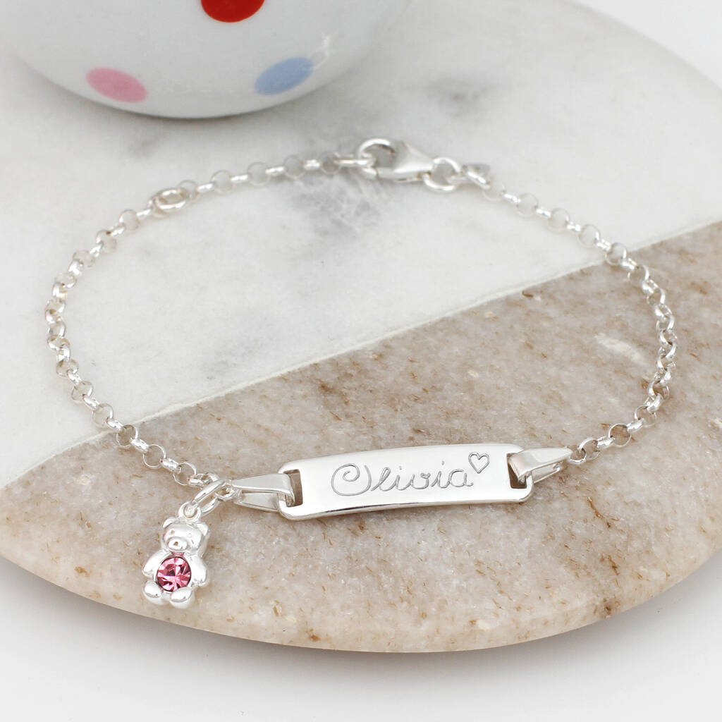 Personalised Birthstone Teddy Christening Bracelet