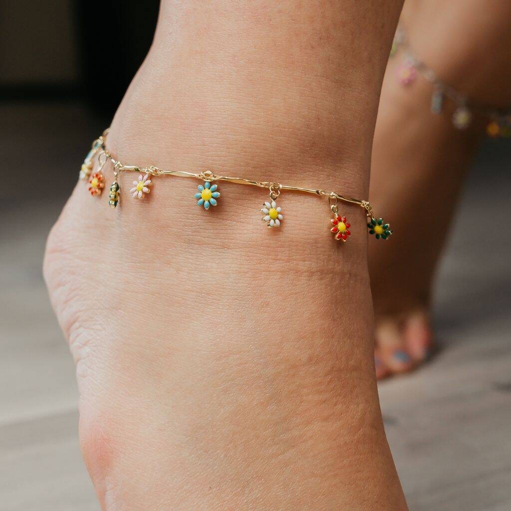 Colourful Rainbow Sun Flower Charms Summer Anklet