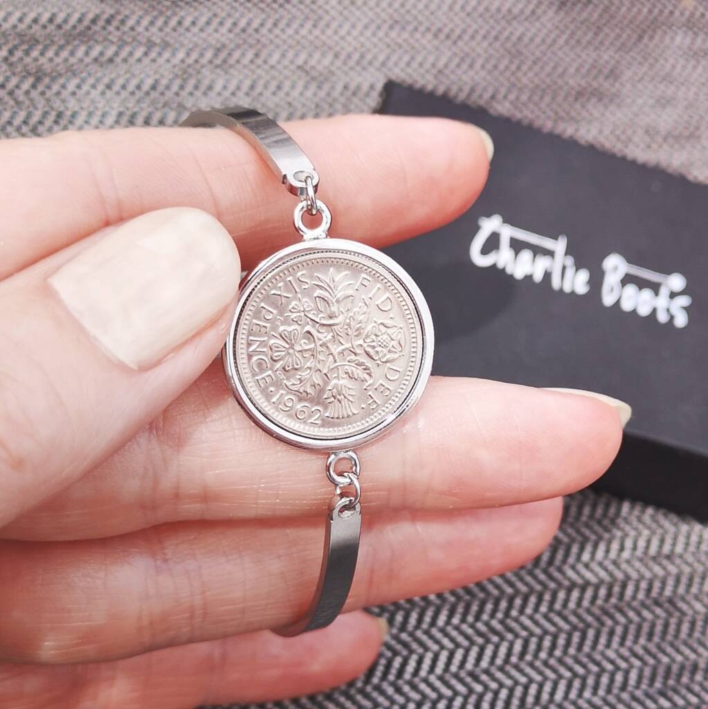 1965 60th Birthday Sixpence Cuff Bracelet