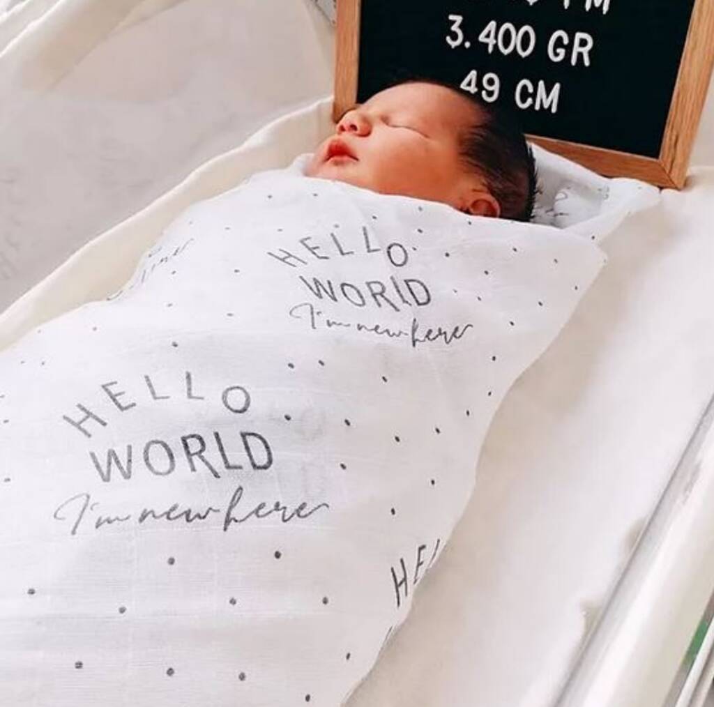 Muslin Swaddle Baby Blanket Hello World Newborn Gift