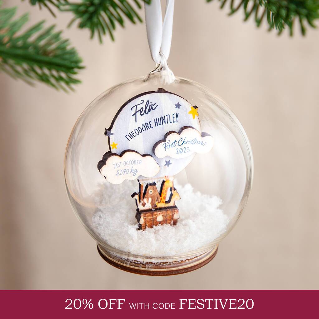 Hot Air Balloon First Christmas Baby Details Bauble