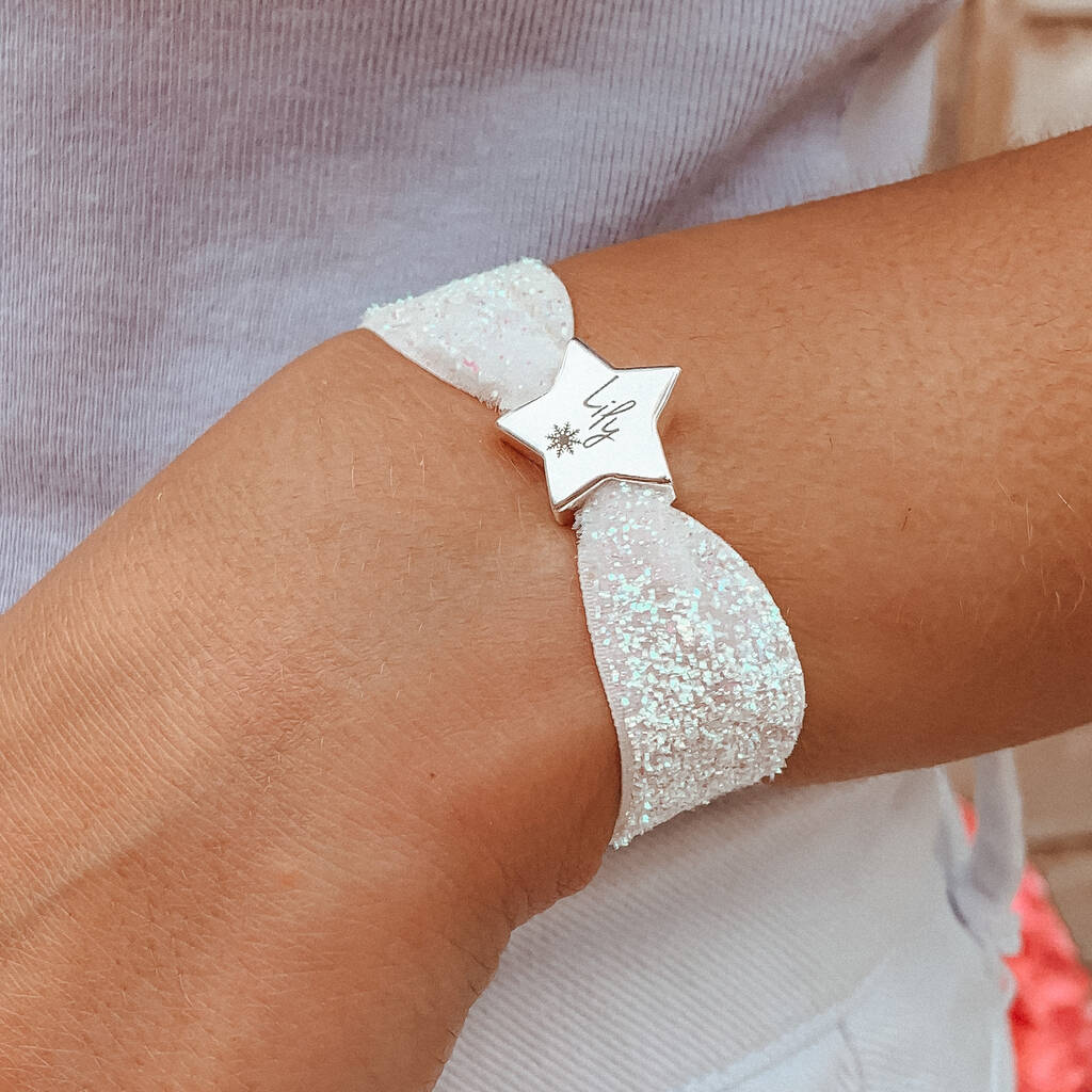 Glitter Snowflake Personalised Stretch Bead Bracelet