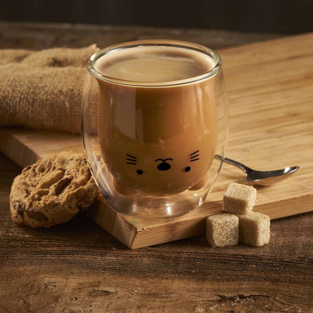 Cute Cat Double Walled Drinking Glass