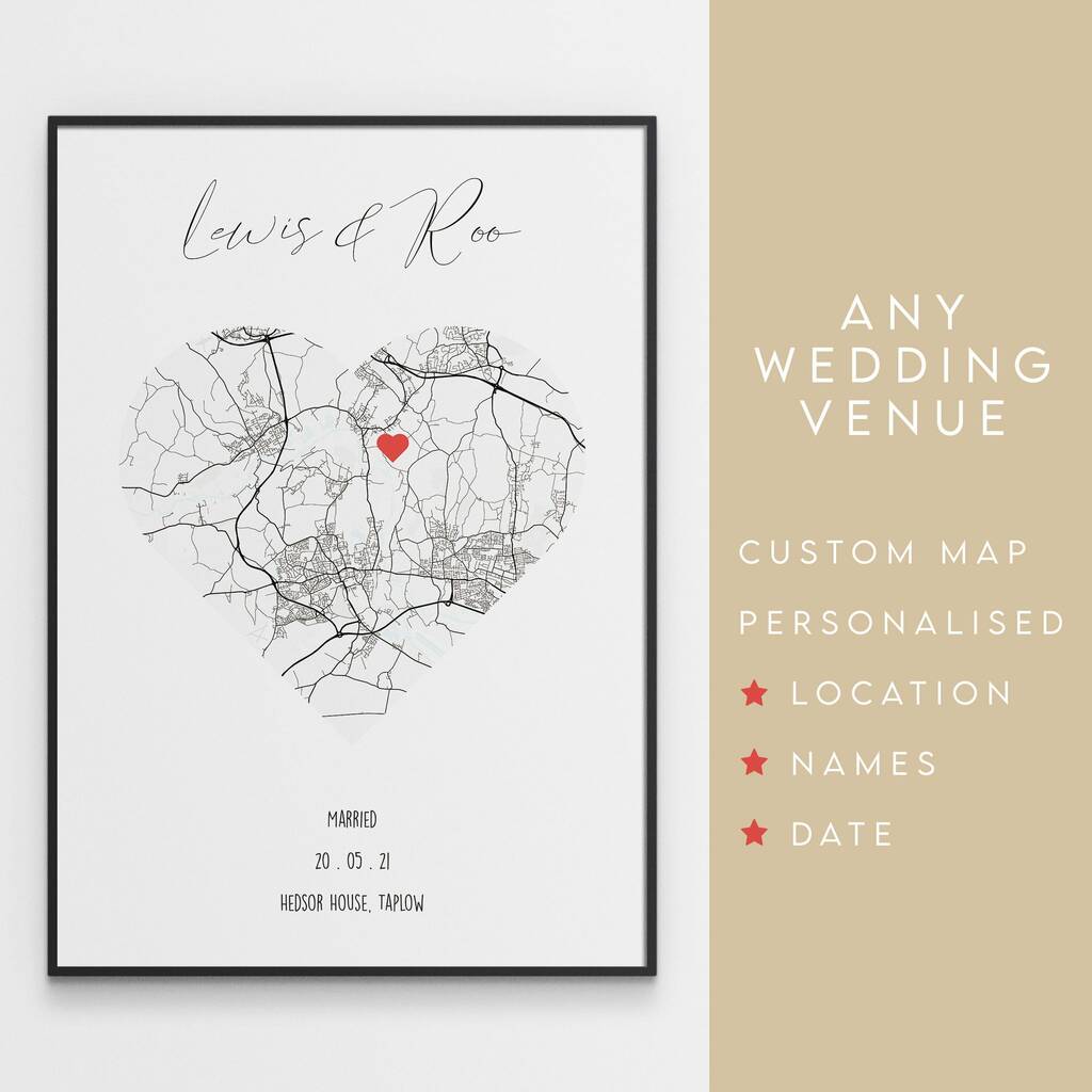 Wedding Gift Personalised Map Print Of Wedding Venue