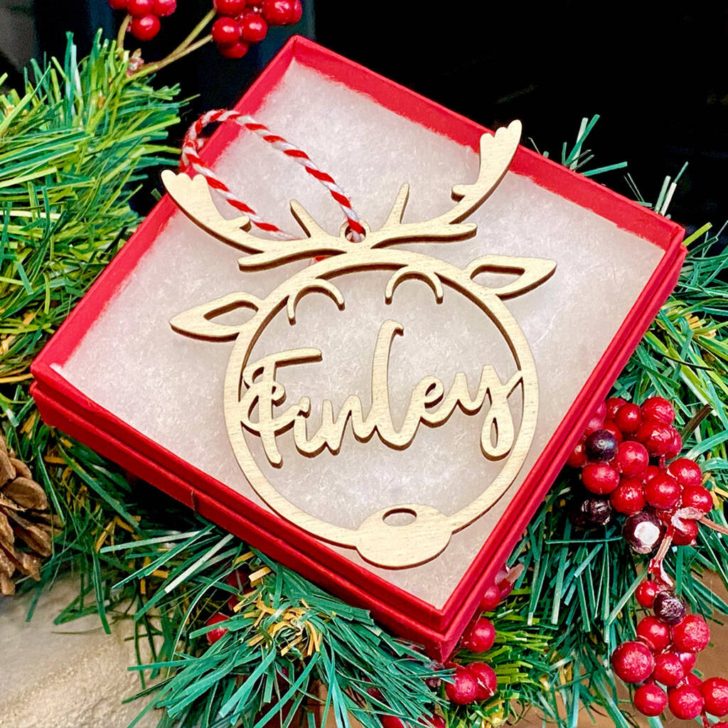 Personalised Reindeer Bauble, Christmas Tree Decoration