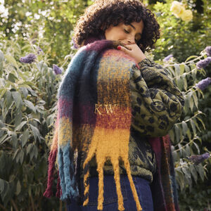 Personalised Burgundy, Navy And Mustard Winter Scarf