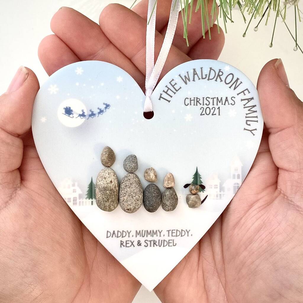Personalised Christmas Pebble Family Heart Decoration