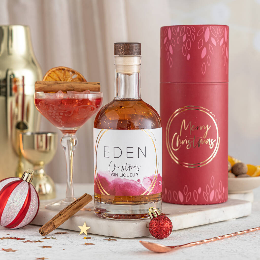 Christmas Gin With Personalised Presentation Box, Xmas Alcohol Letterbox Gift Of Stocking Filler