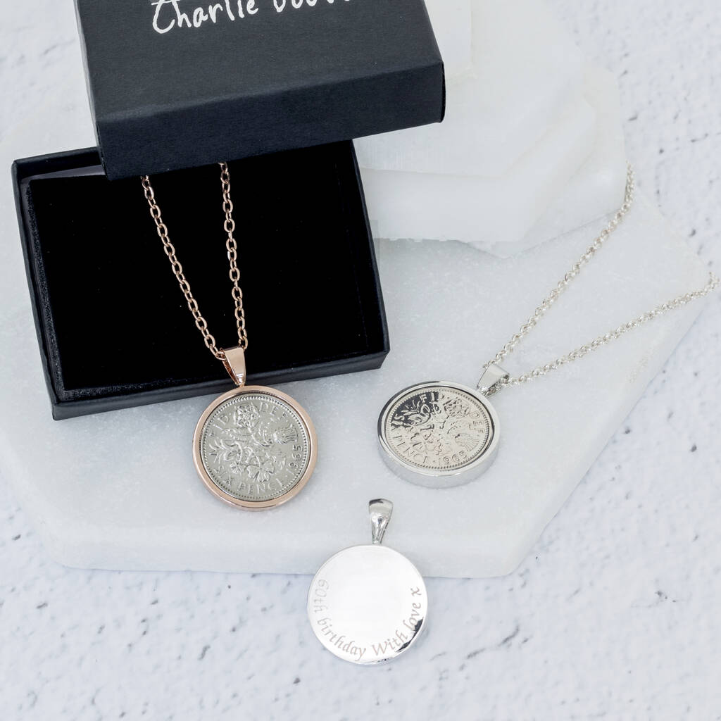Personalised 1965 60th Birthday Sixpence Necklace