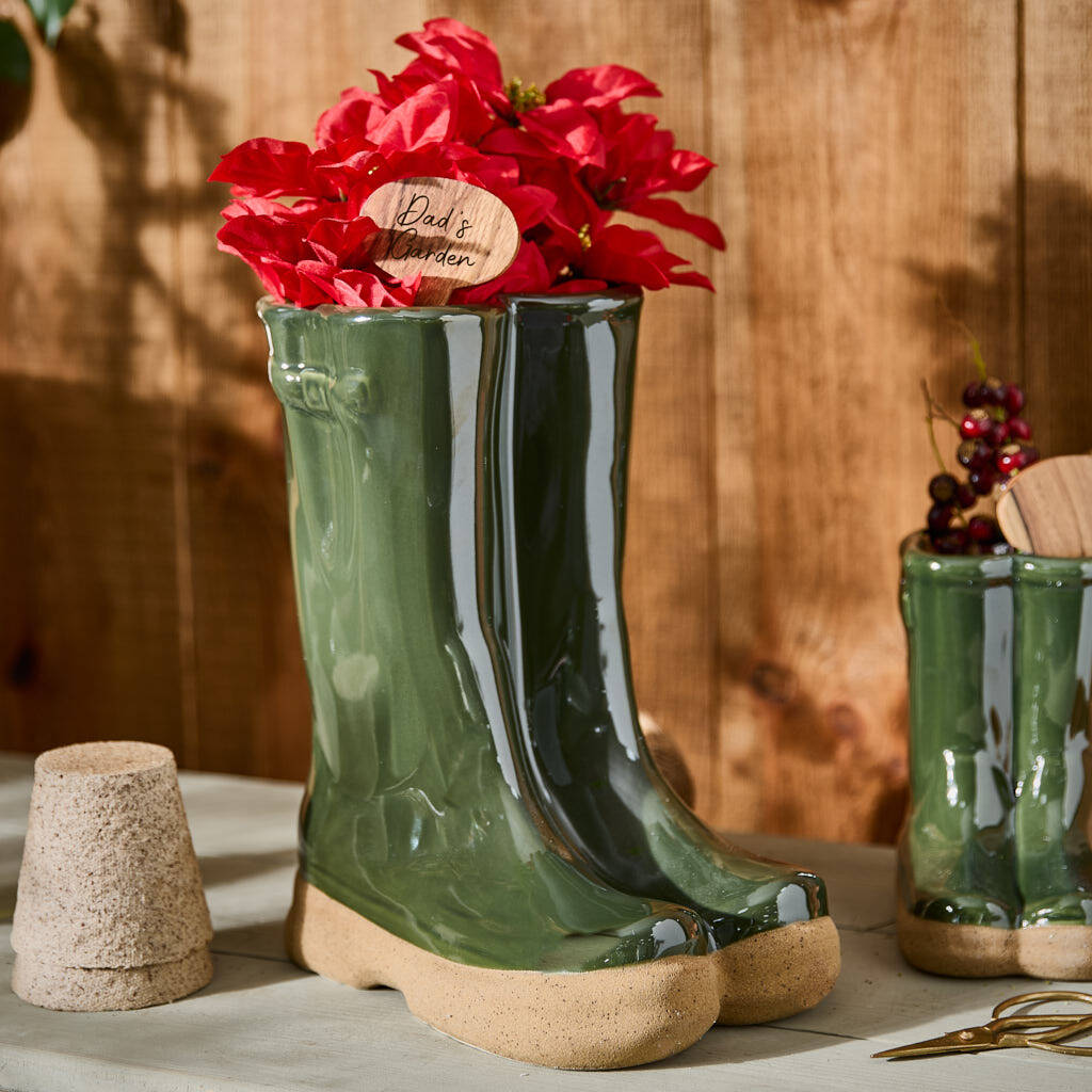 Personalised Large Forest Green Welly Boots Planter