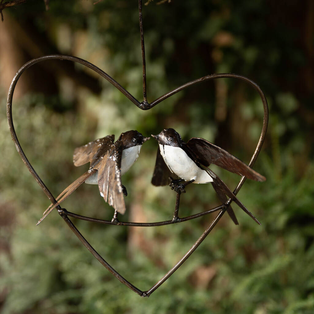 Recycled Metal Love Heart Swallows