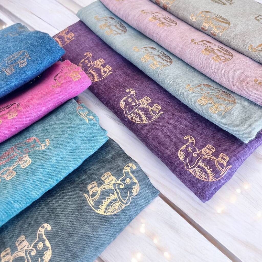 Retro Metallic Elephants Scarf