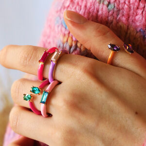 Bright Enamel And Glass Stone Ring