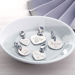Engraved Sterling Silver Heart And Disc Charms