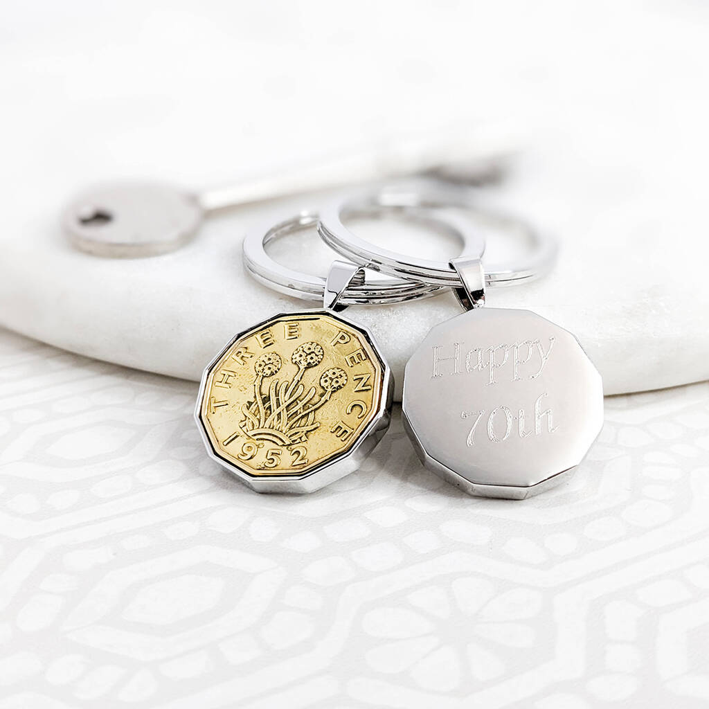 Personalised 1955 70th Birthday Threepence Keyring