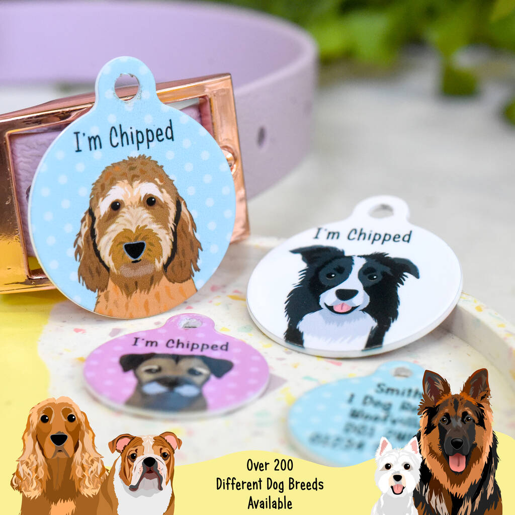 Dog Breed ID Tag Personalised Realistic Illustrations