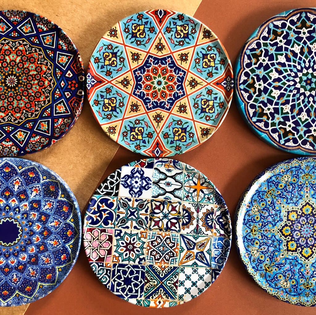 Set Of Six Mediterranean Design Drink Coasters - Gifts