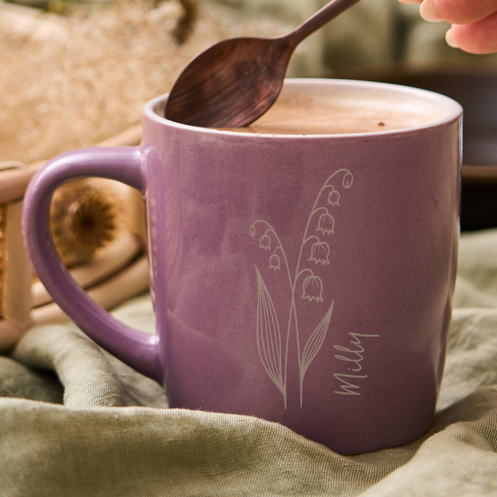 Personalised Birth Flower Stoneware Mug
