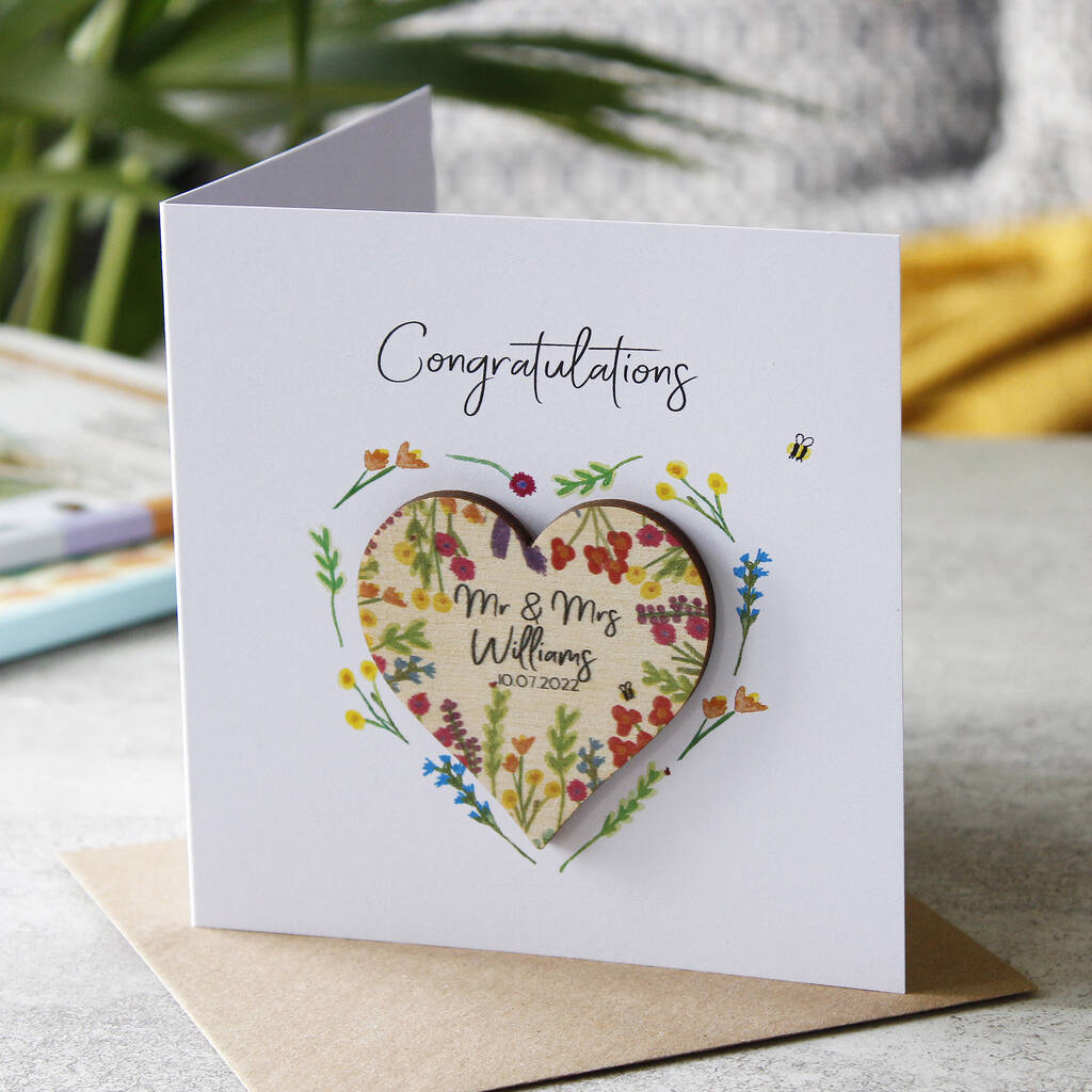 Personalised Wedding Day Floral Magnet And Card