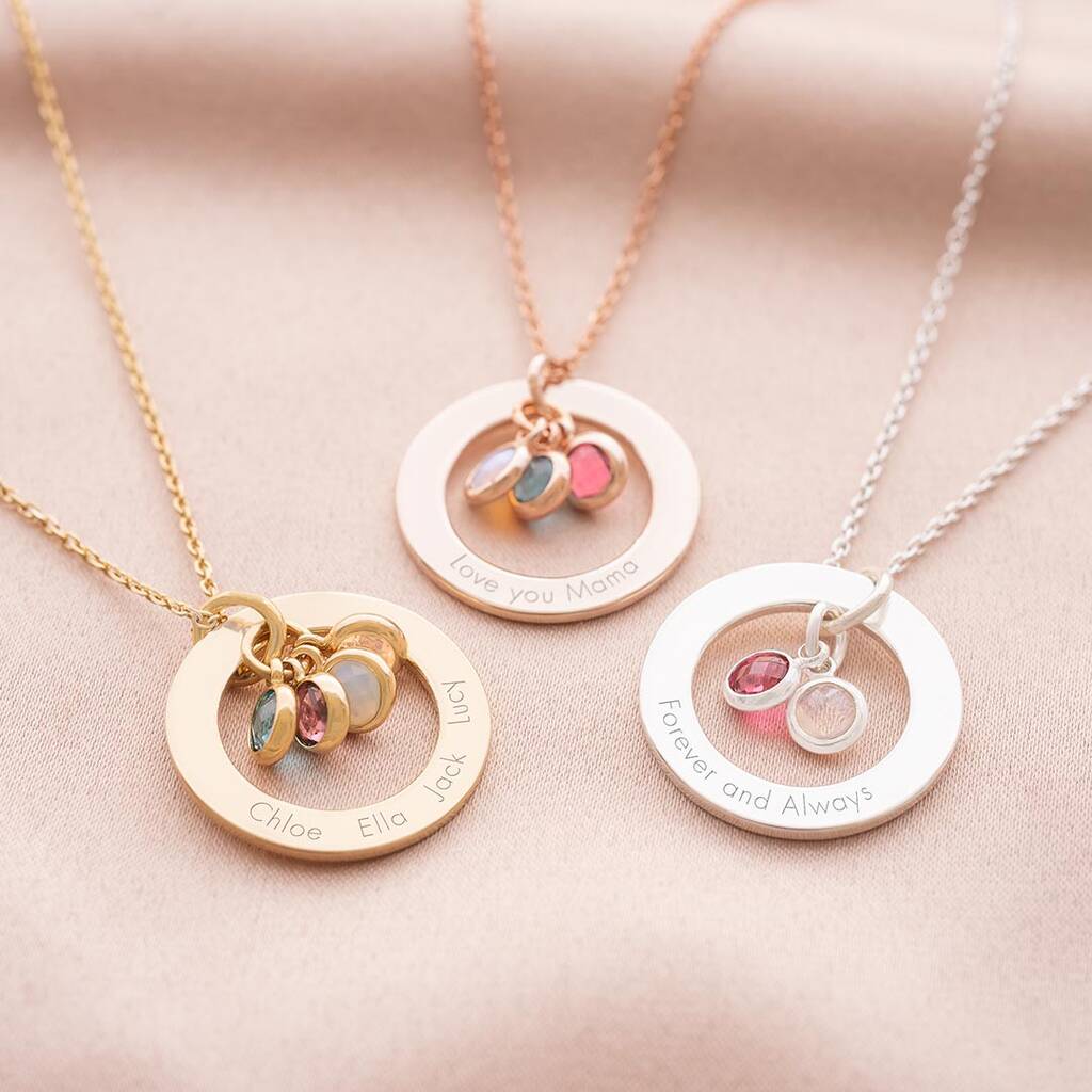 Family Eternal Ring And Birthstone Personalised Necklace