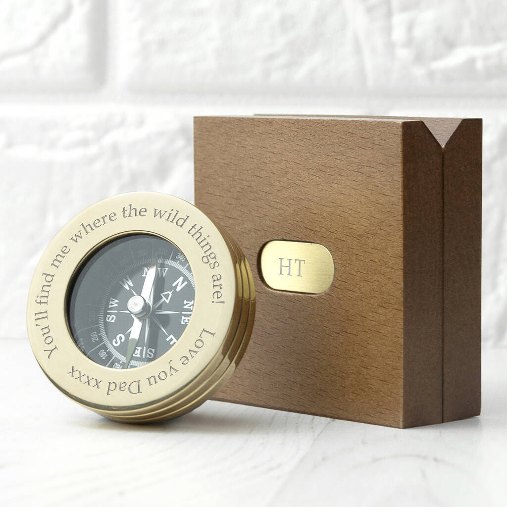 Personalised Brass Travellers Compass With Wooden Box