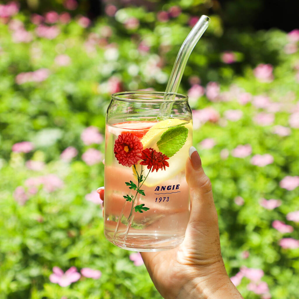 Personalised Birth Month Flower Printed Can Glass