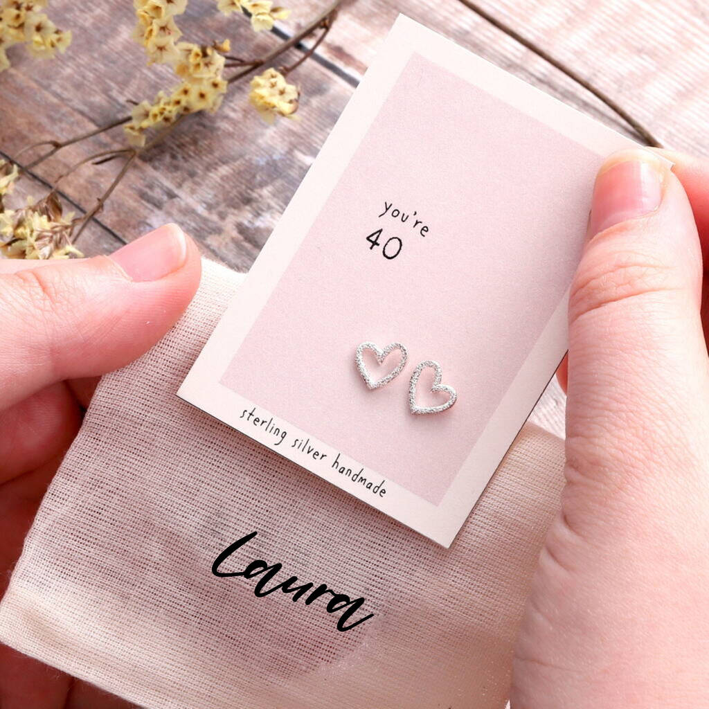 Gift Bag Sterling Silver Heart 40th Earrings