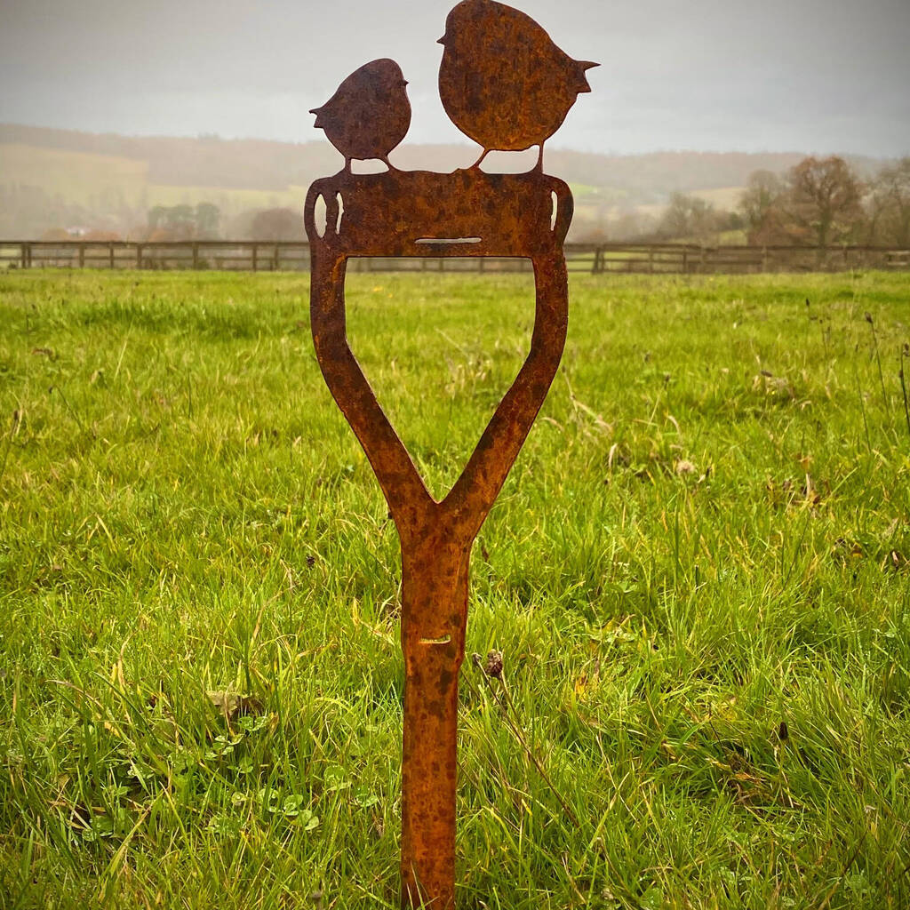Exterior Rusty Robin And Baby Garden Fork