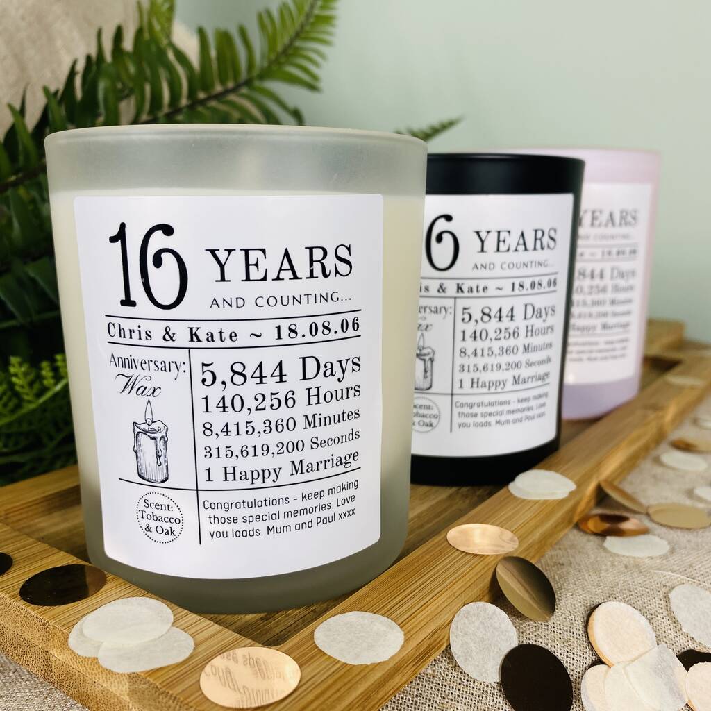 Personalised Wax Anniversary 16 Years Counting Candle