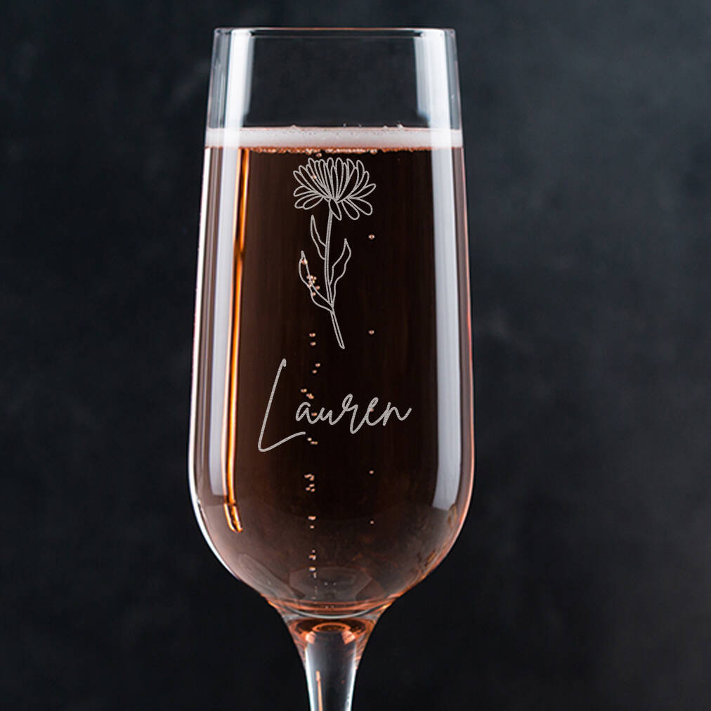 Personalised Birth Flower Champagne Flutes