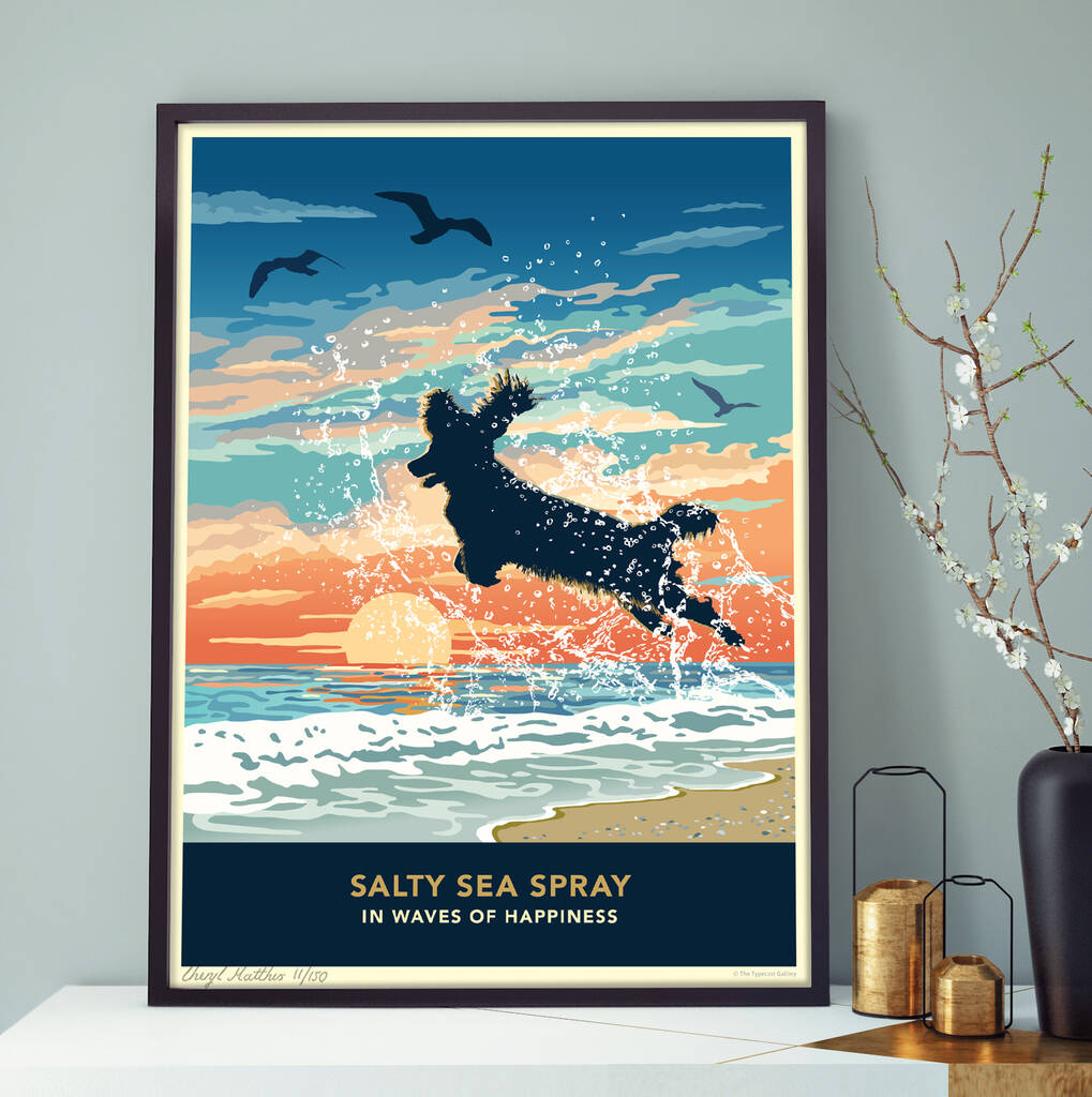 Seaside Spaniel Print. Limited Edition Dog Lover's Gift