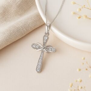 Personalised Sterling Silver Infinity Cross Pendant With Cz