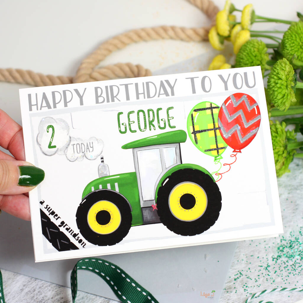 Personalised Green Tractor Age Birthday Card