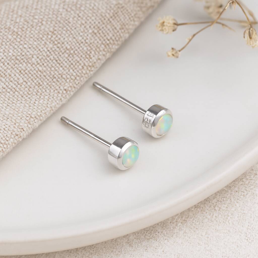 Sterling Silver Opal Micro Stud Earrings - 4mm