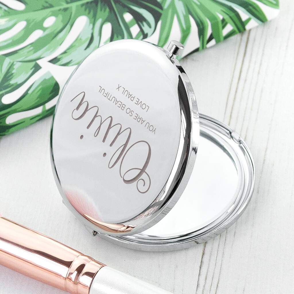 Personalised Round Silver Compact Mirror