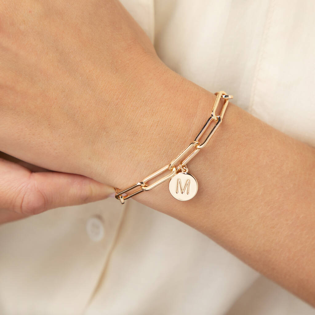 Personalised Initial Disc Paperclip Bracelet