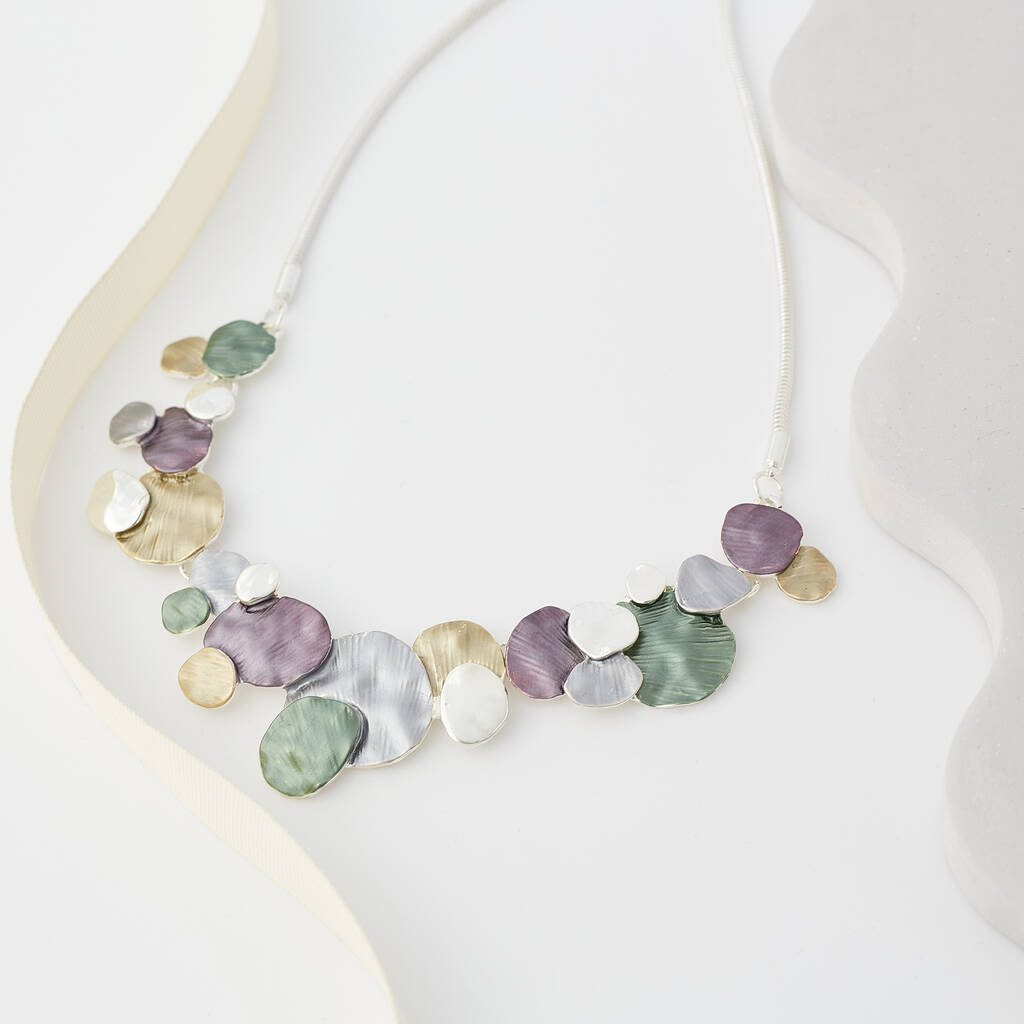Hammered Multicolour Four Tone Statement Necklace