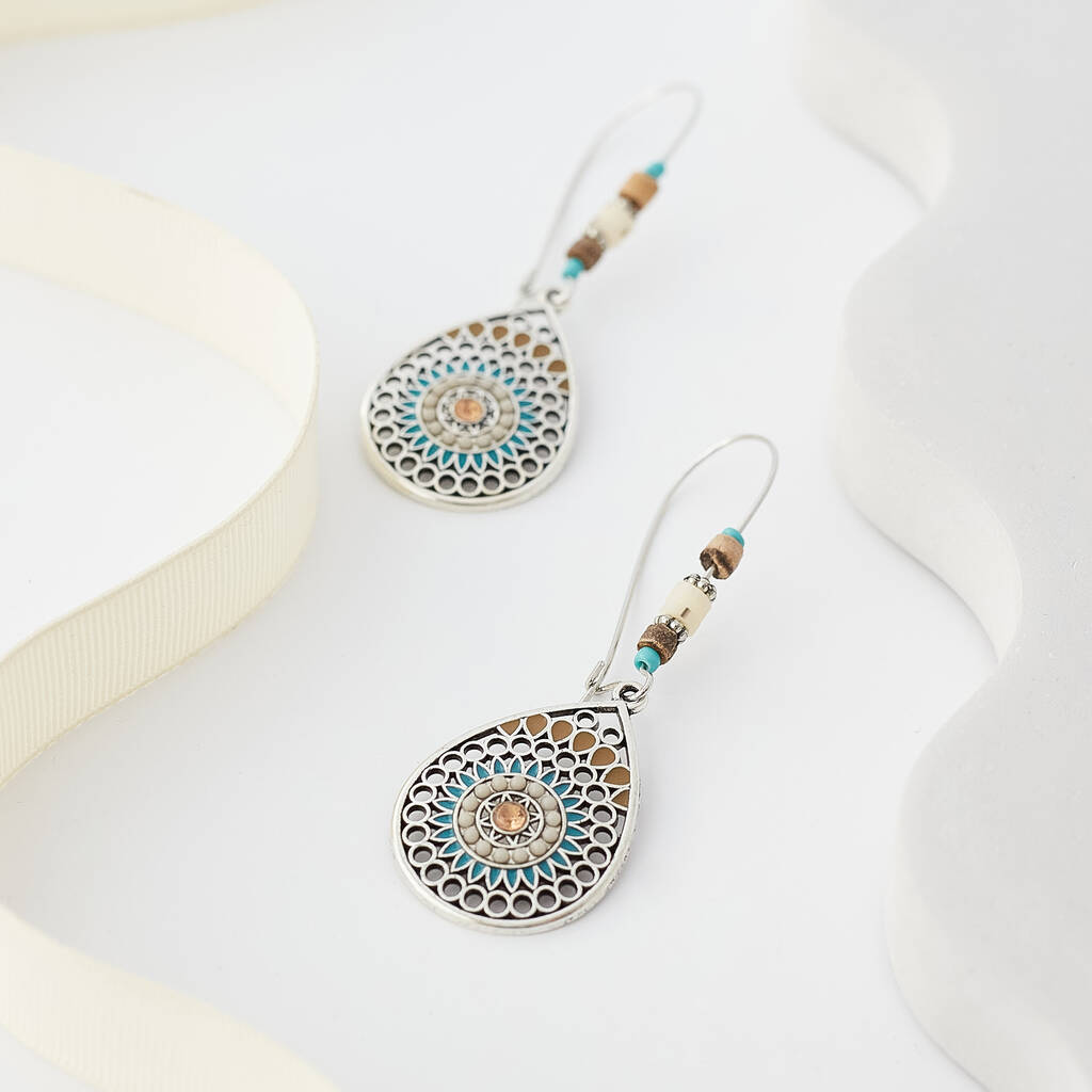 Pale Long Mandala Hanging Teardrop Earrings