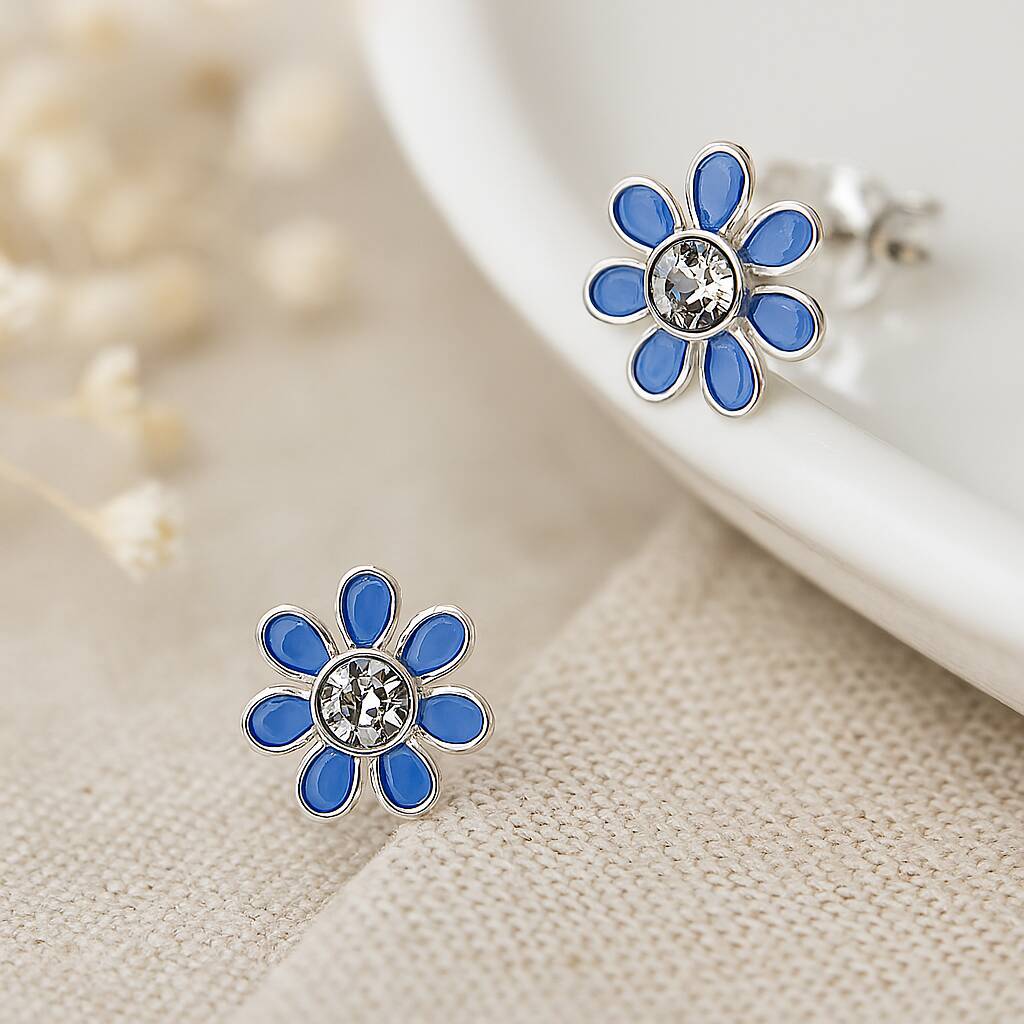 Sterling Silver Blue Forget Me Not Stud Earrings - 5mm