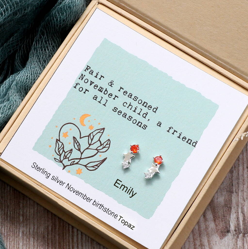 Personalised Birthstone Star Earring Gift Box