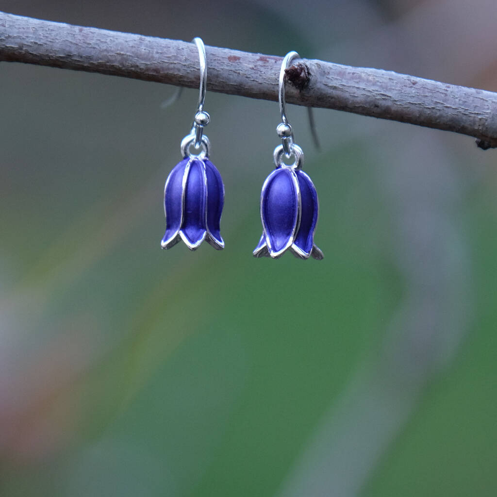 Bluebell Flower Single Drop Earrings, Silver Plated