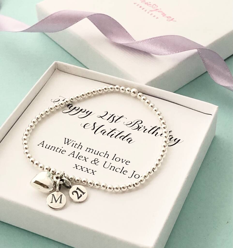 Personalised 21st Birthday Bracelet With Heart