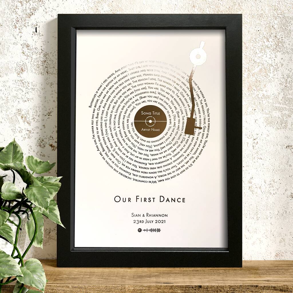 Metallic Personalised Record Player Song Lyrics Print