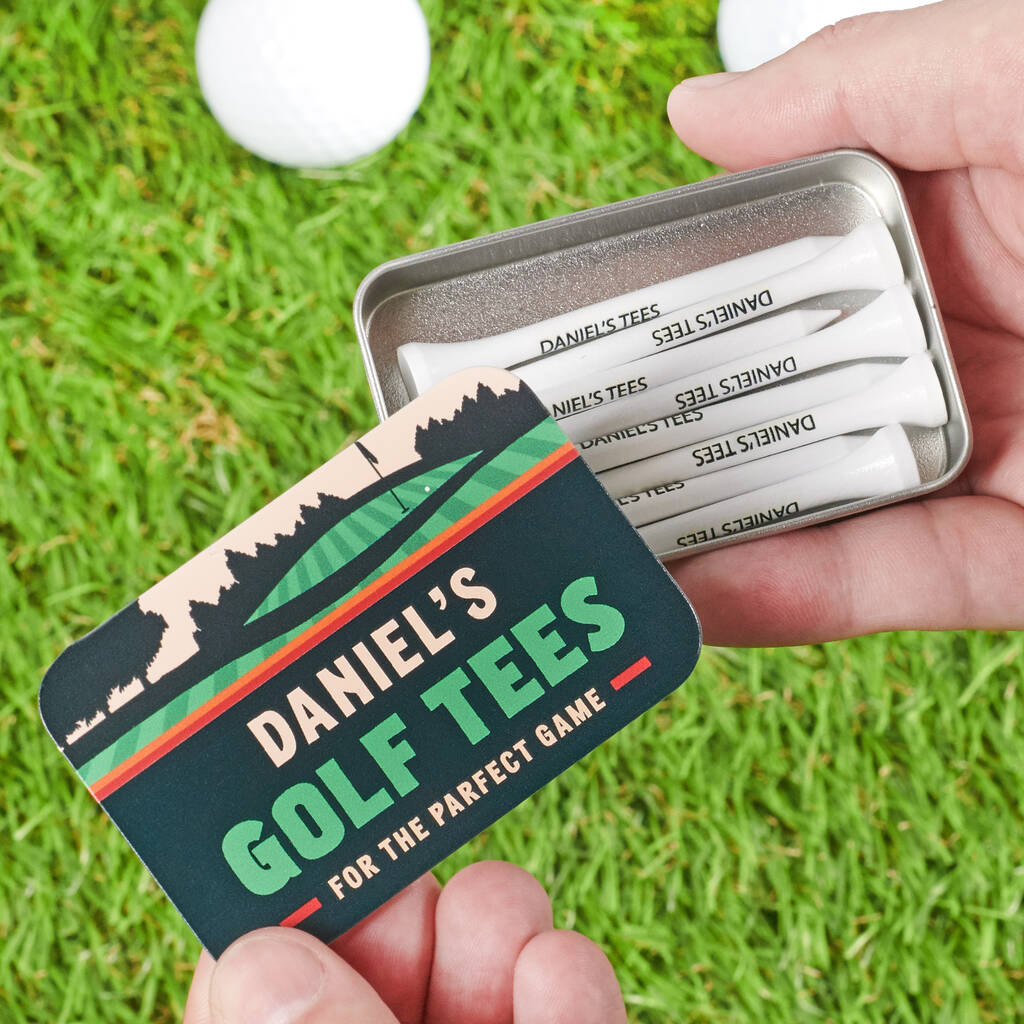 Personalised Set Of Golf Tees In Tin