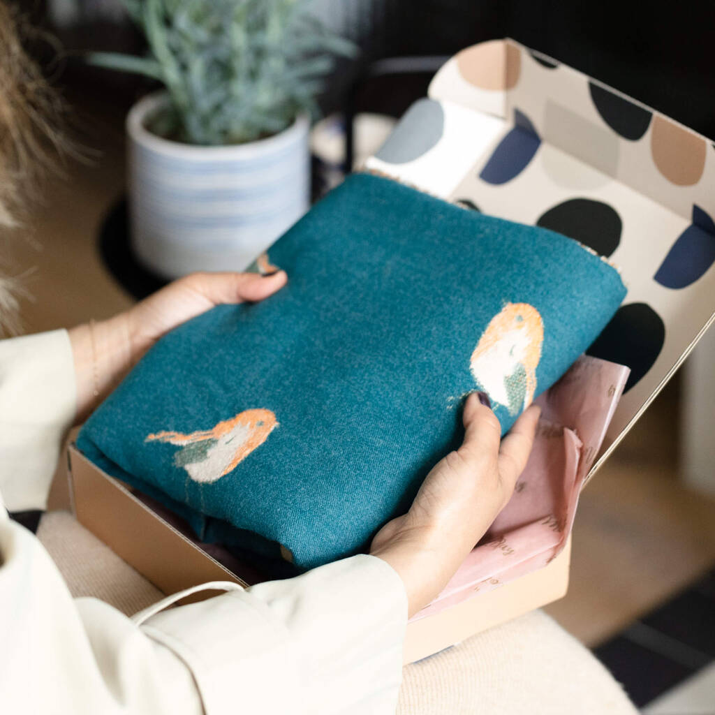 Personalised Cashmere Blend Robin Bird Jacquard Scarf